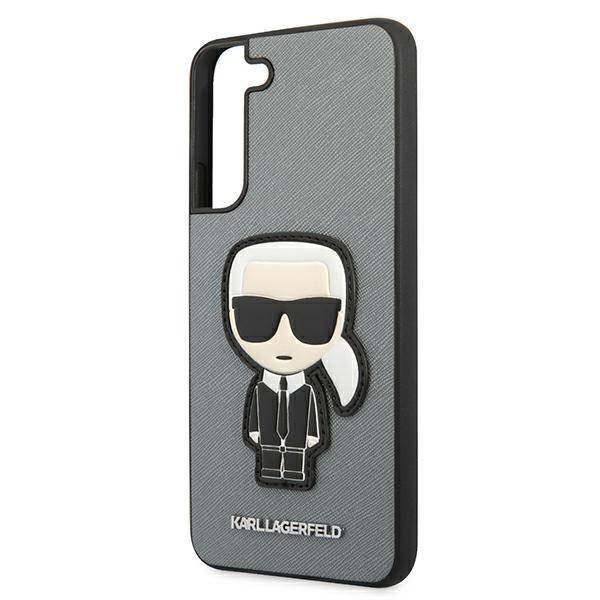 Cover KARL LAGERFELD Samsung Galaxy S22 Plus Saffiano Ikonik Karl`s Patch Custodia rigida argento